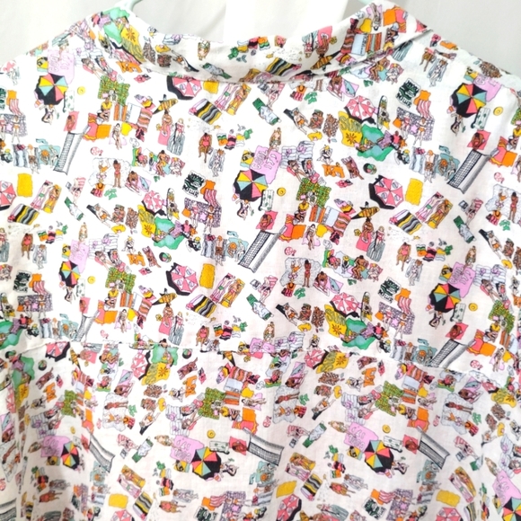 Nicole Miller Linen Summer Top Camp Shirt Button Down Colorful Beach Pattern XL - Picture 10 of 16